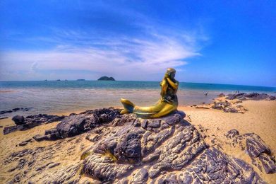 Golden Mermaid Sculpture Samila Beach